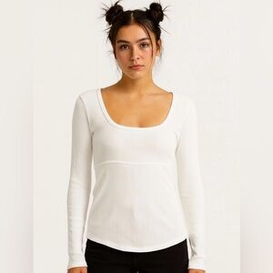 ‼️SOLD‼️ Sunday Best White Ribbed Long Sleeve Scoop Neck Top